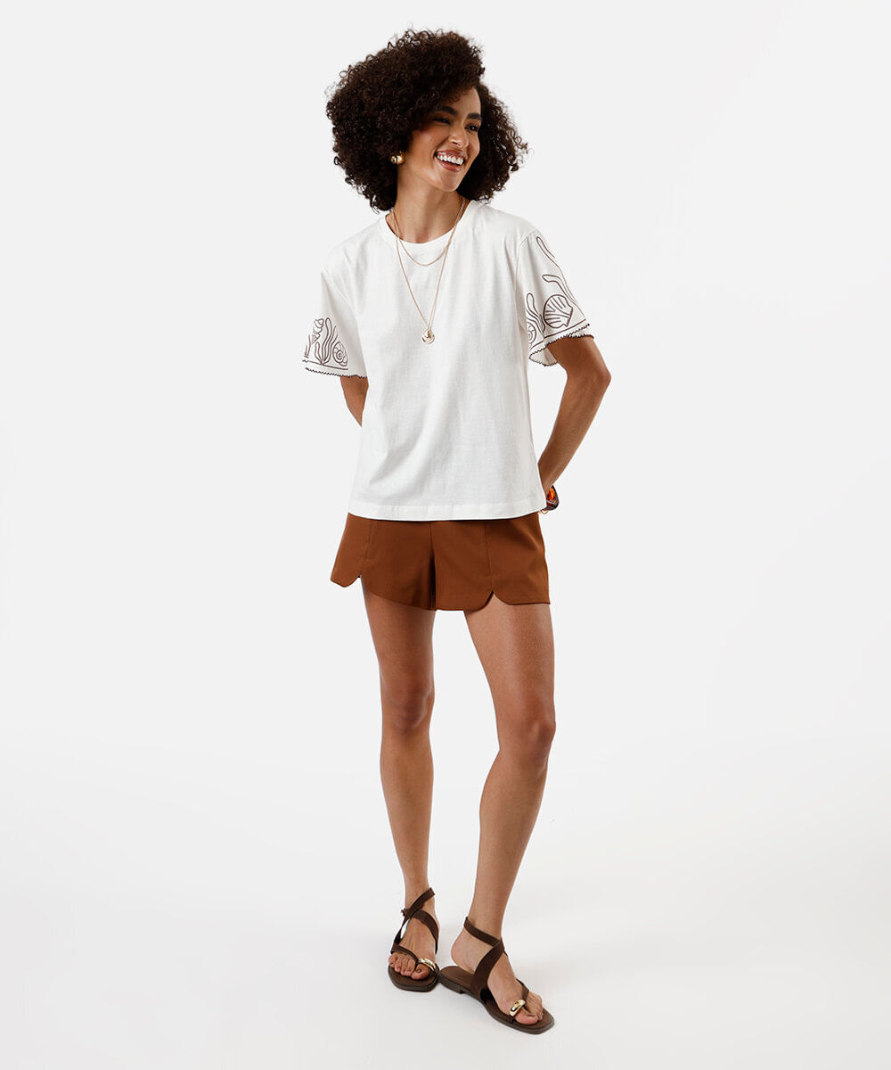 short de alfaiataria feminino com fendas marrom