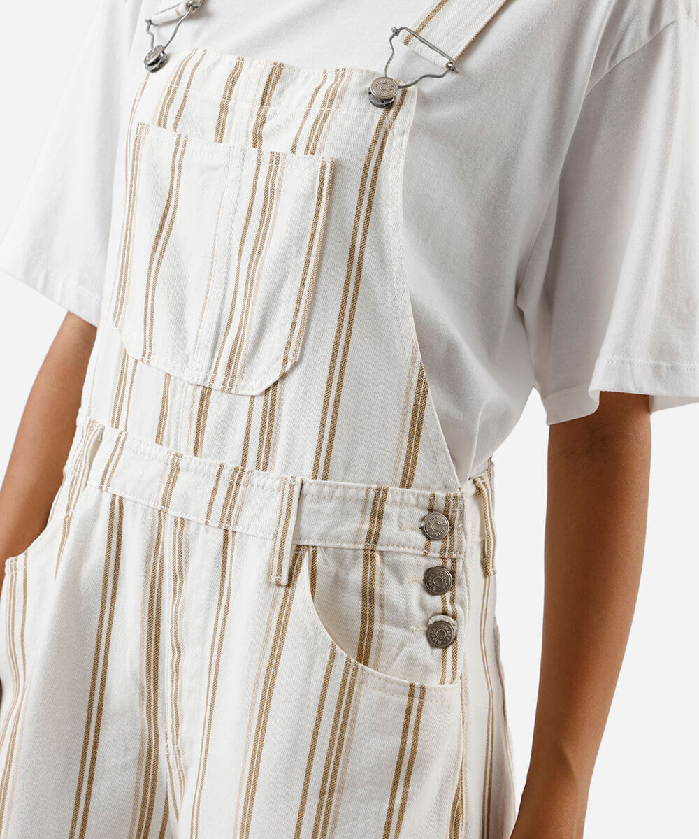 jardineira balloon feminina de sarja listrada off white