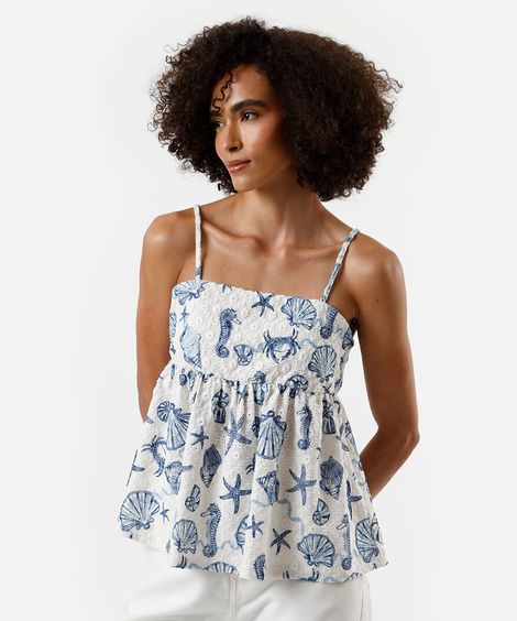 bata feminina de laise estampada off white