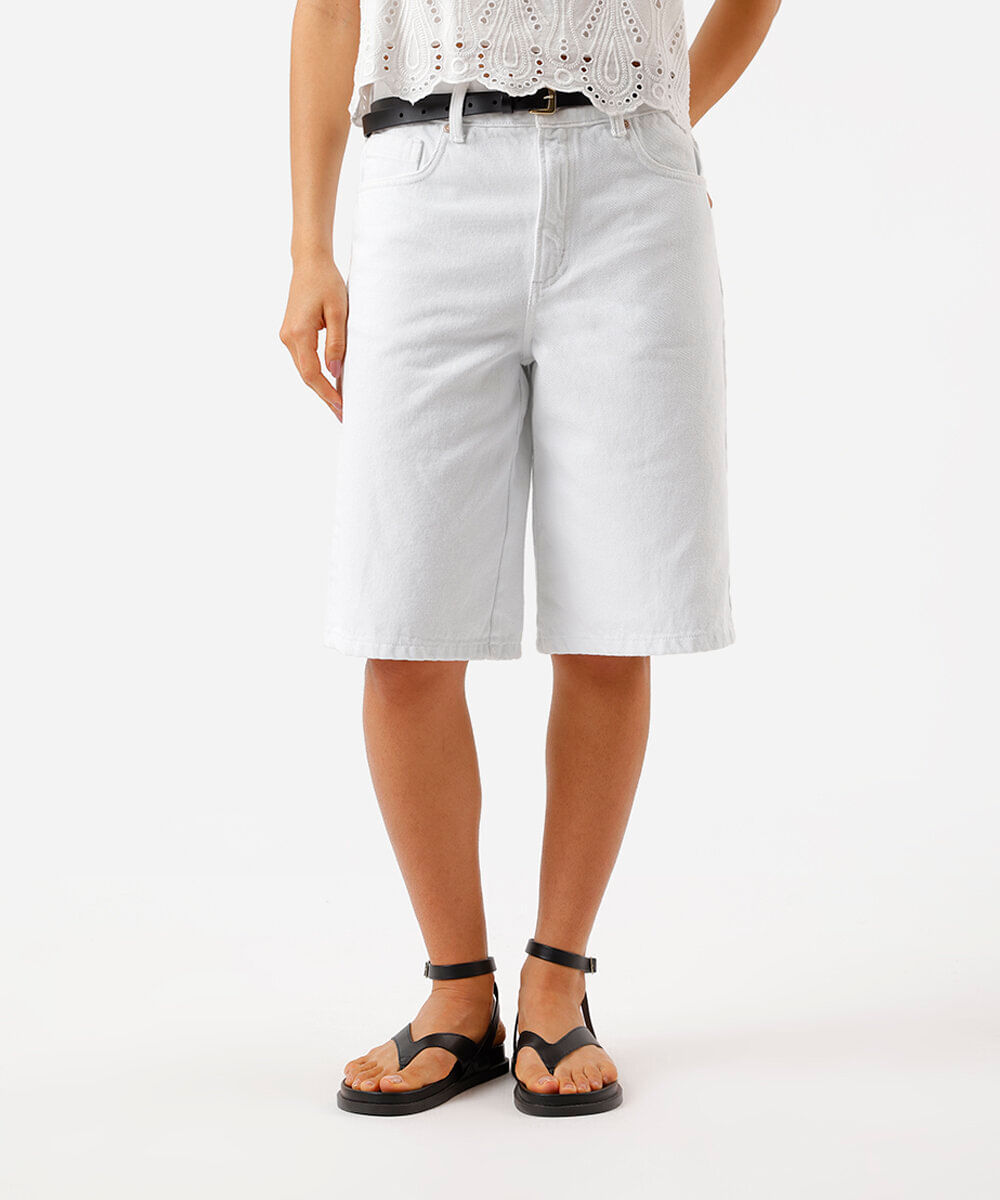 bermuda feminina de sarja cintura média off white