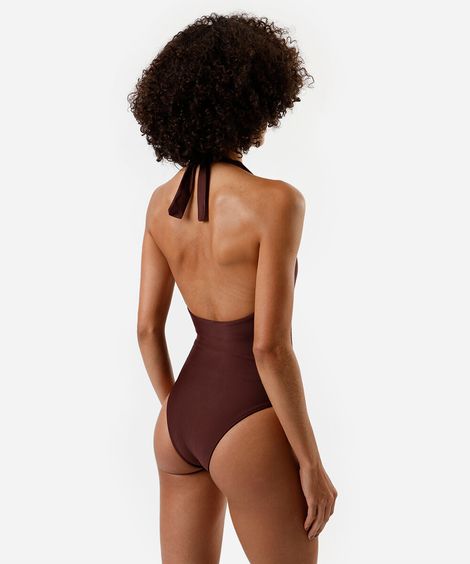 maiô frente única feminino com recorte marrom