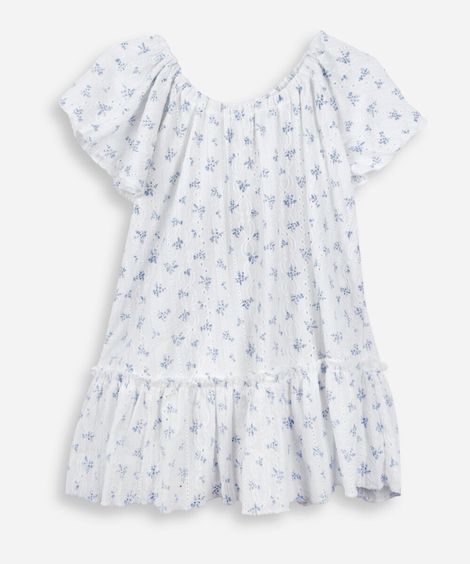 vestido infantil mangas curtas floral off white