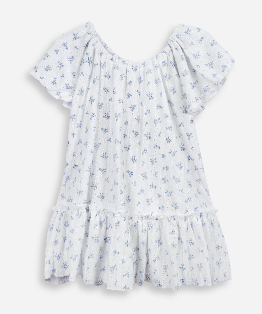 vestido infantil mangas curtas floral off white