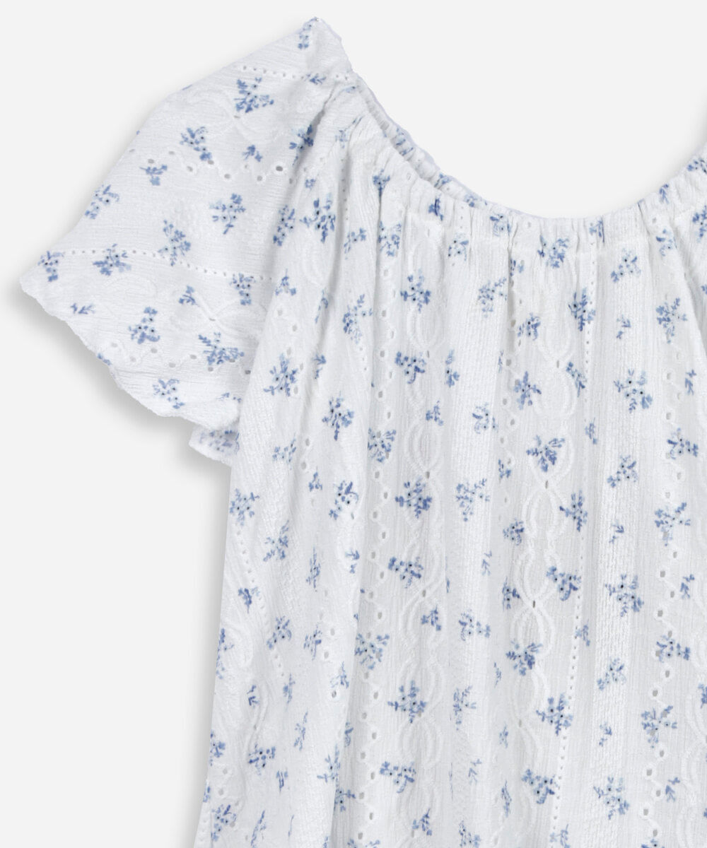 vestido infantil mangas curtas floral off white