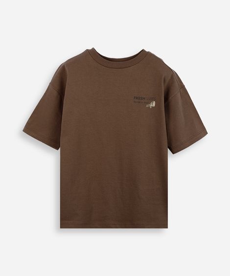 camiseta infantil de algodão estampada marrom