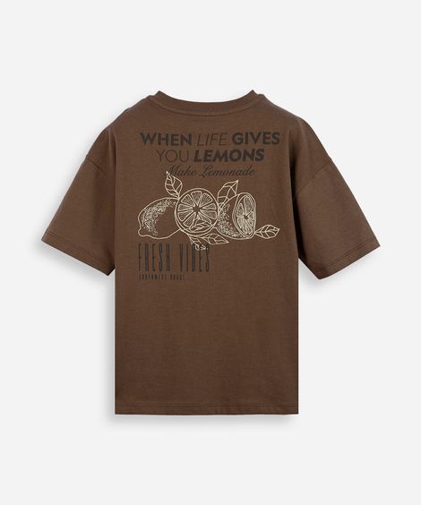 camiseta infantil de algodão estampada marrom