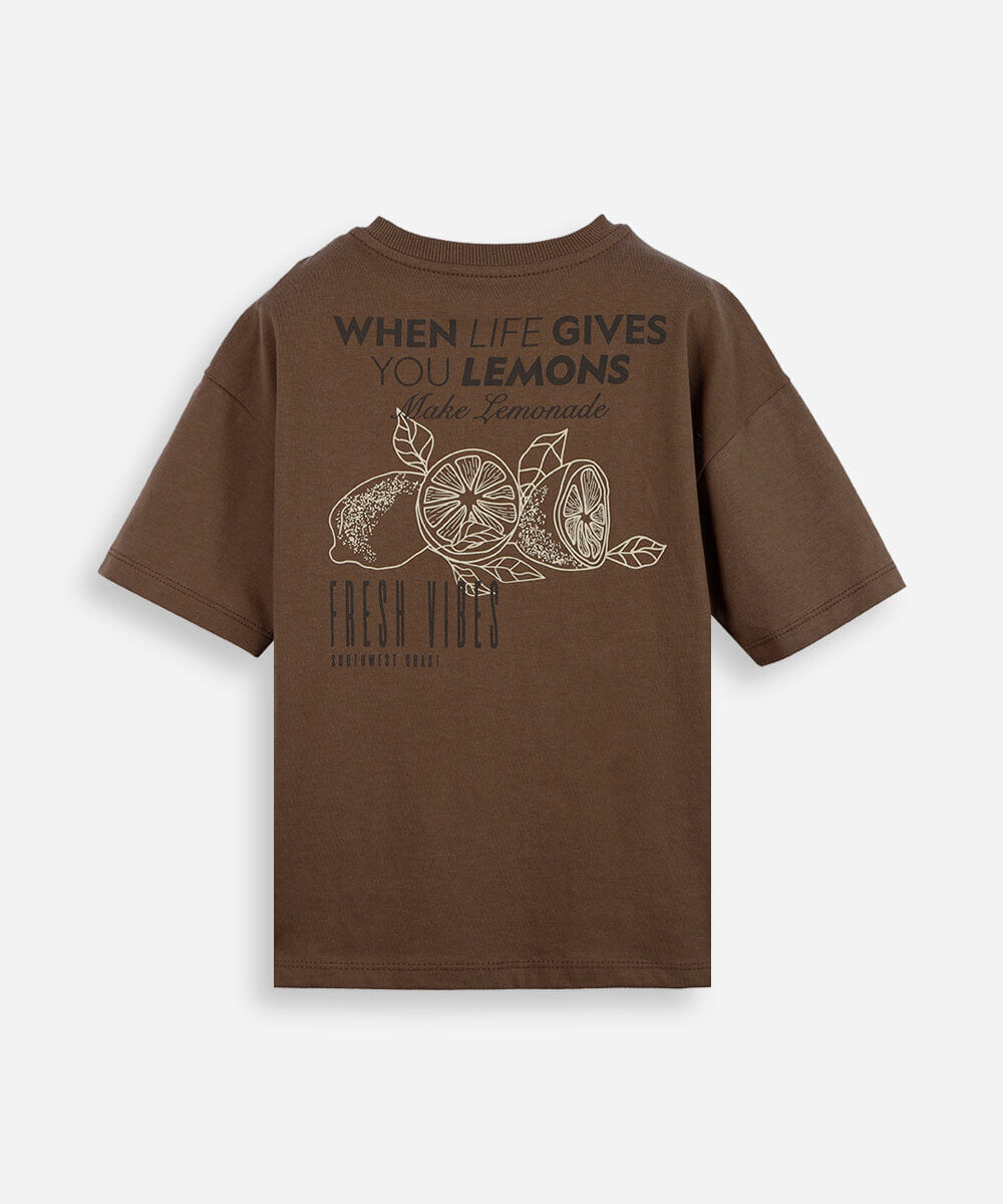 camiseta infantil de algodão estampada marrom