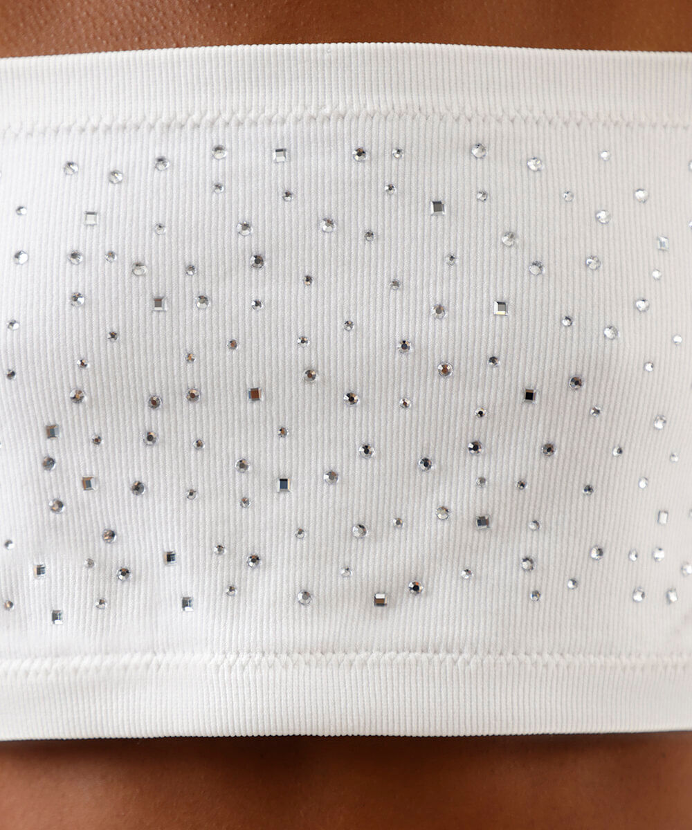 top faixa feminino com strass e alças removíveis off white