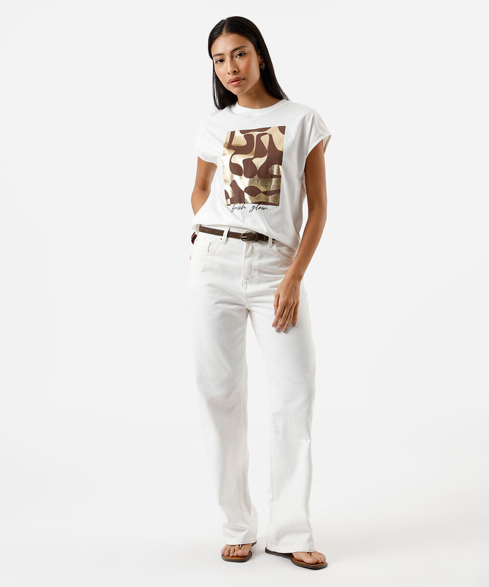 camiseta feminina de algodão estampada off white