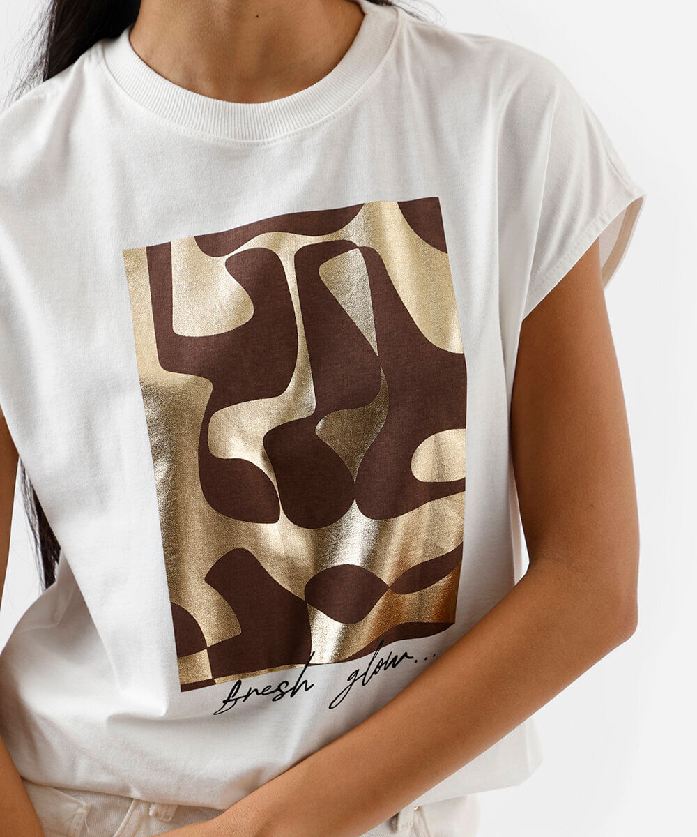 camiseta feminina de algodão estampada off white