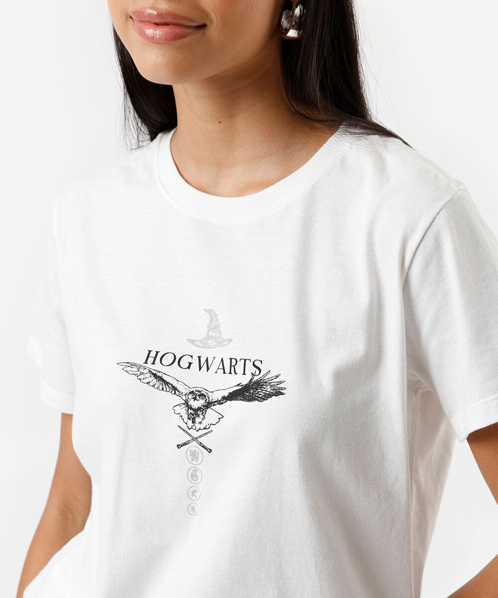 camiseta feminina de algodão harry potter off white