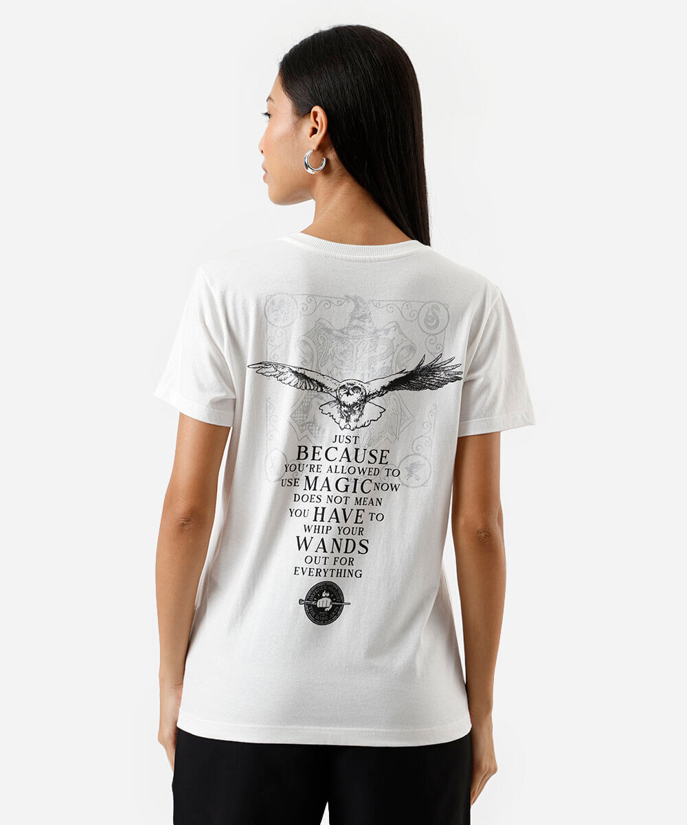 camiseta feminina de algodão harry potter off white