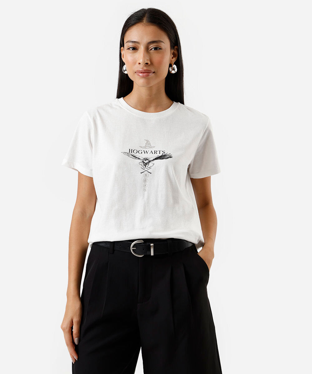 camiseta feminina de algodão harry potter off white