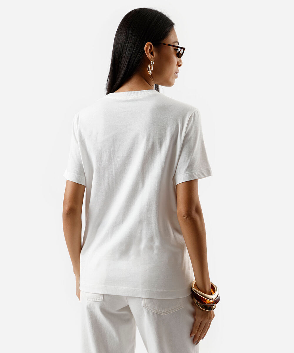 camiseta feminina de algodão bordado paetê off white