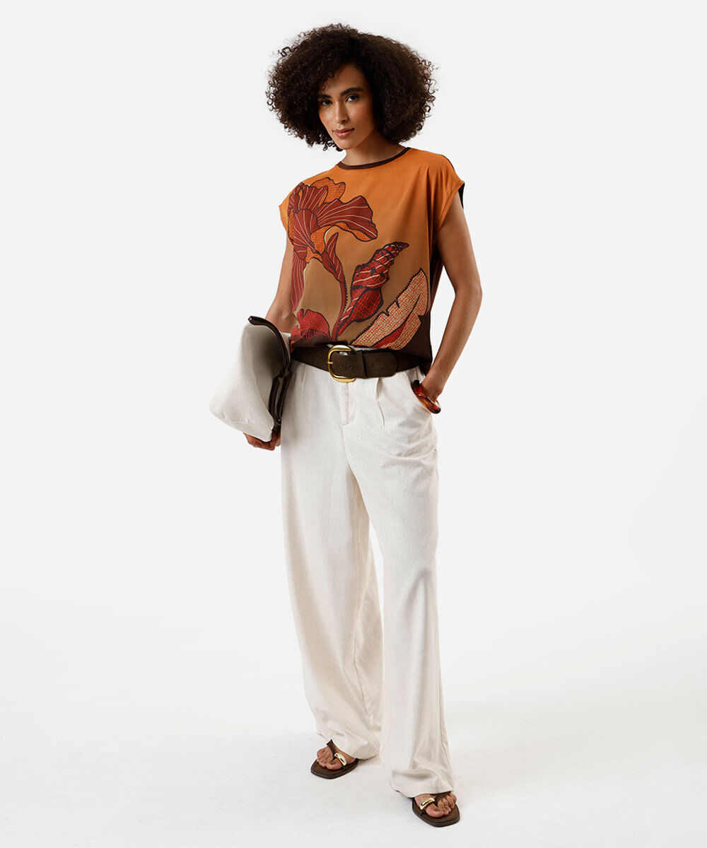 blusa feminina de viscose folhagens vinho