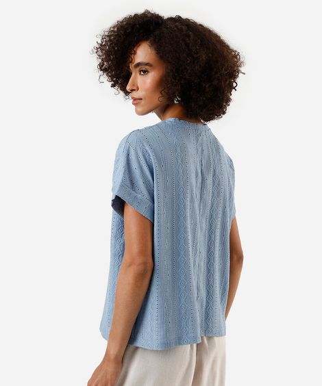 blusa feminina manga curta  texturizada azul