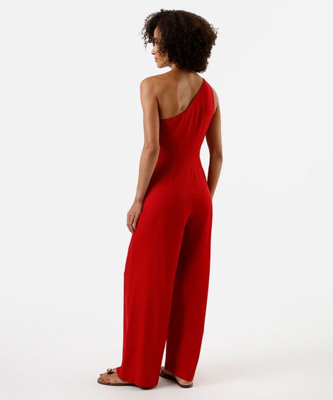 macacão ombro único feminino com linho vermelho