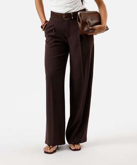 calça wide leg feminina de alfaiataria marrom