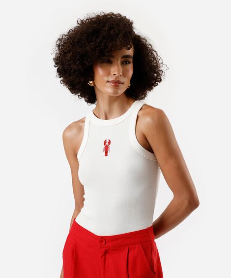 regata feminina de algodão bordada off white