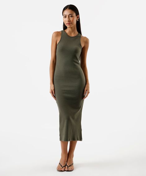 vestido midi tubinho feminino de algodão básico verde