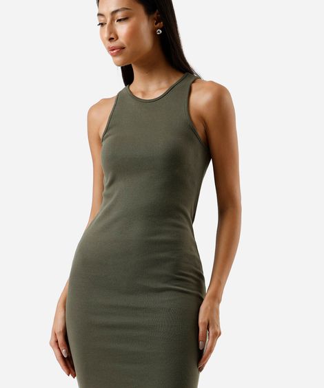 vestido midi tubinho feminino de algodão básico verde