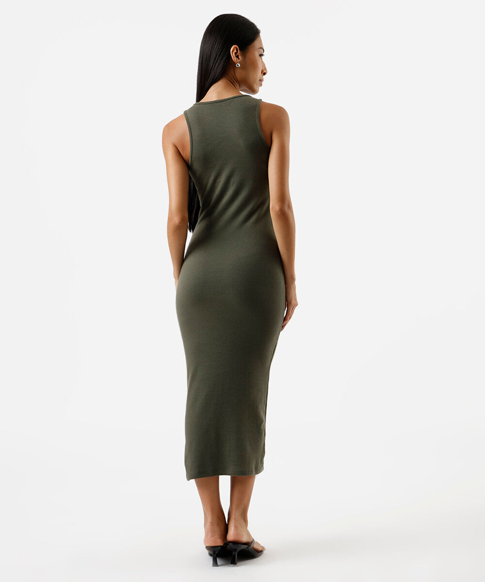 vestido midi tubinho feminino de algodão básico verde