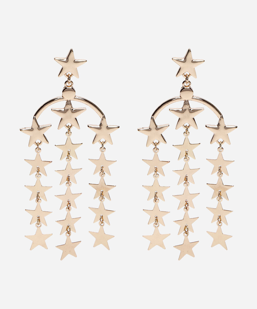 brinco longo com estrelas dourado