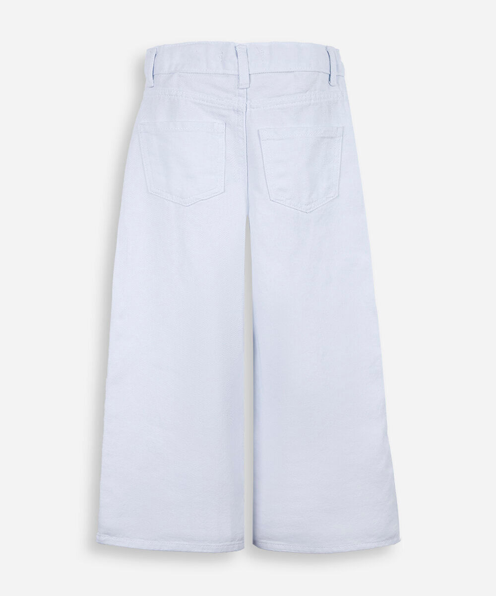 calça wide leg infantil com corações bordados branco
