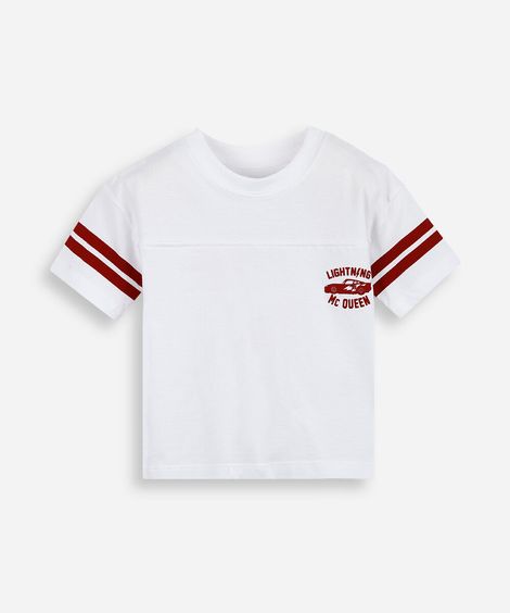 camiseta infantil de algodão com listras off white