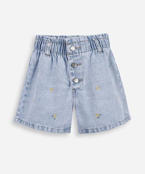 short clochard infantil de algodão com bordados azul