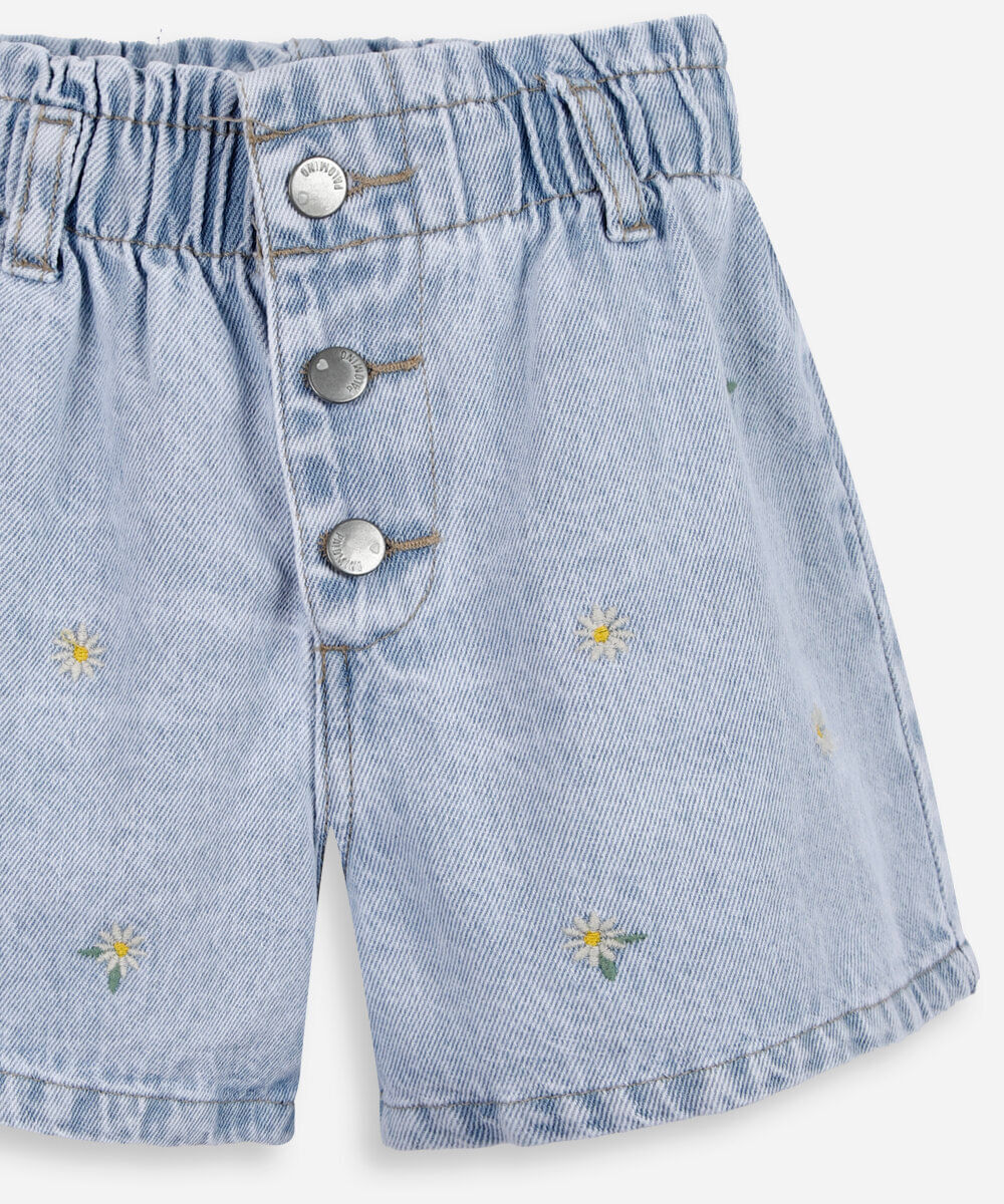 short clochard infantil de algodão com bordados azul