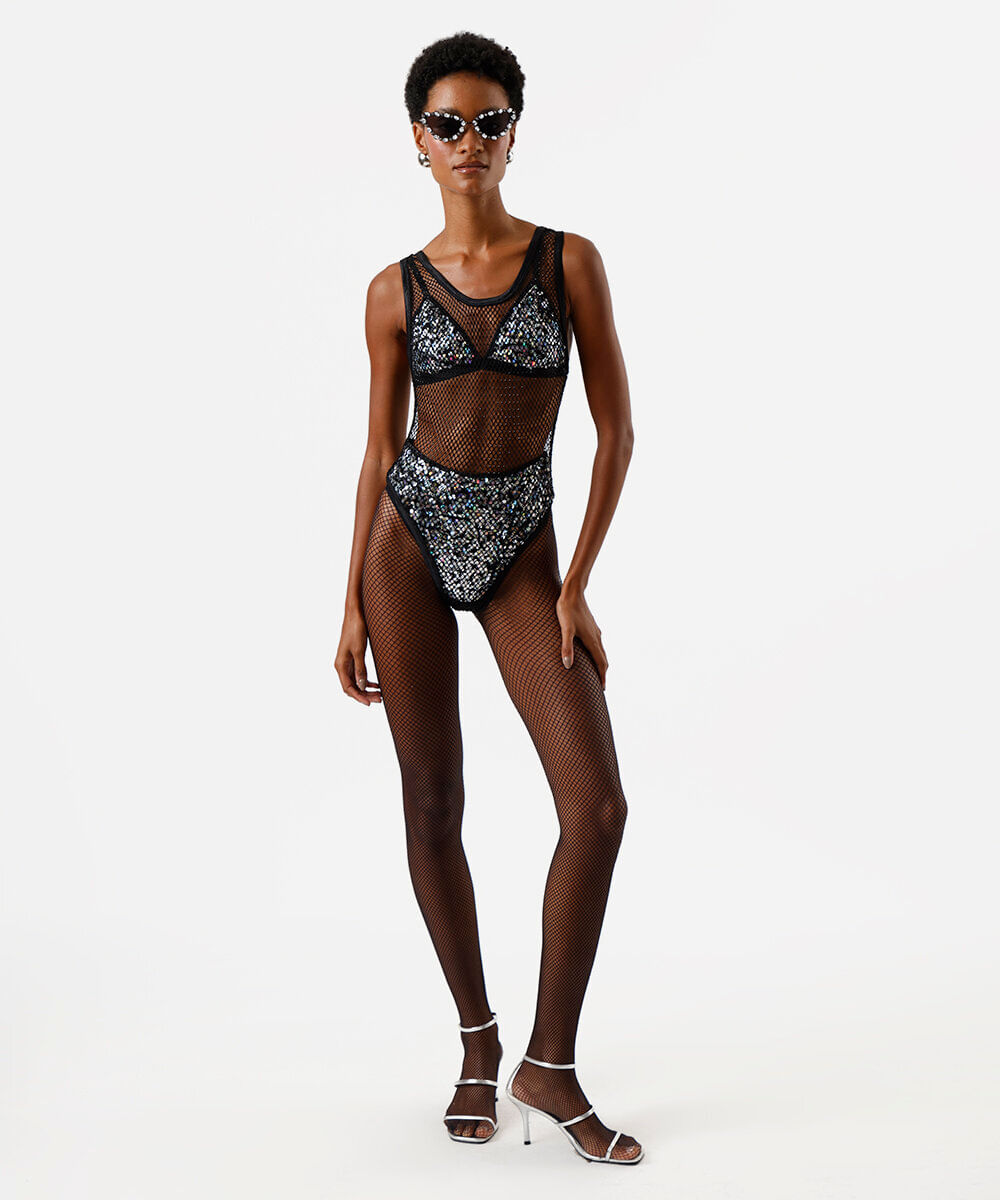 body de tela com brilhos preto