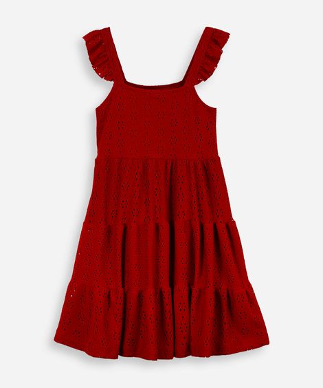 vestido infantil de laise com babados vermelho