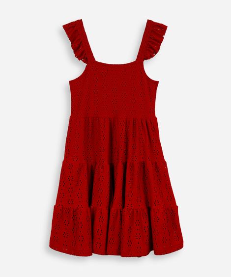 vestido infantil de laise com babados vermelho