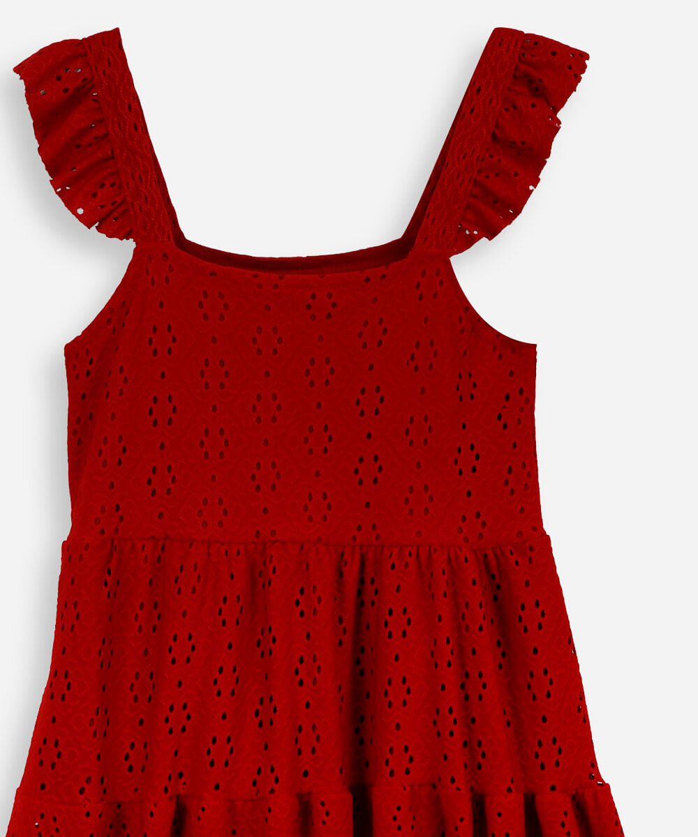 vestido infantil de laise com babados vermelho