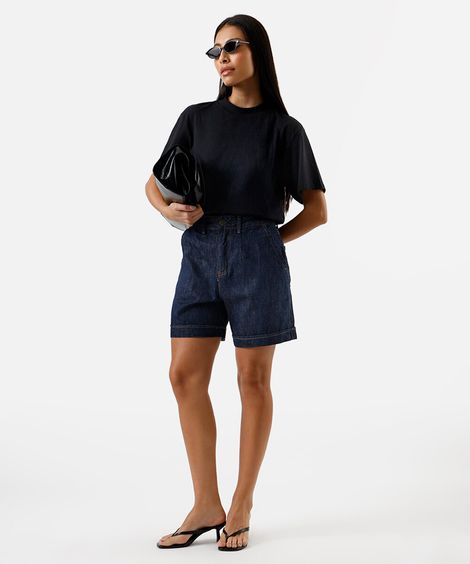 bermuda reta feminina jeans azul