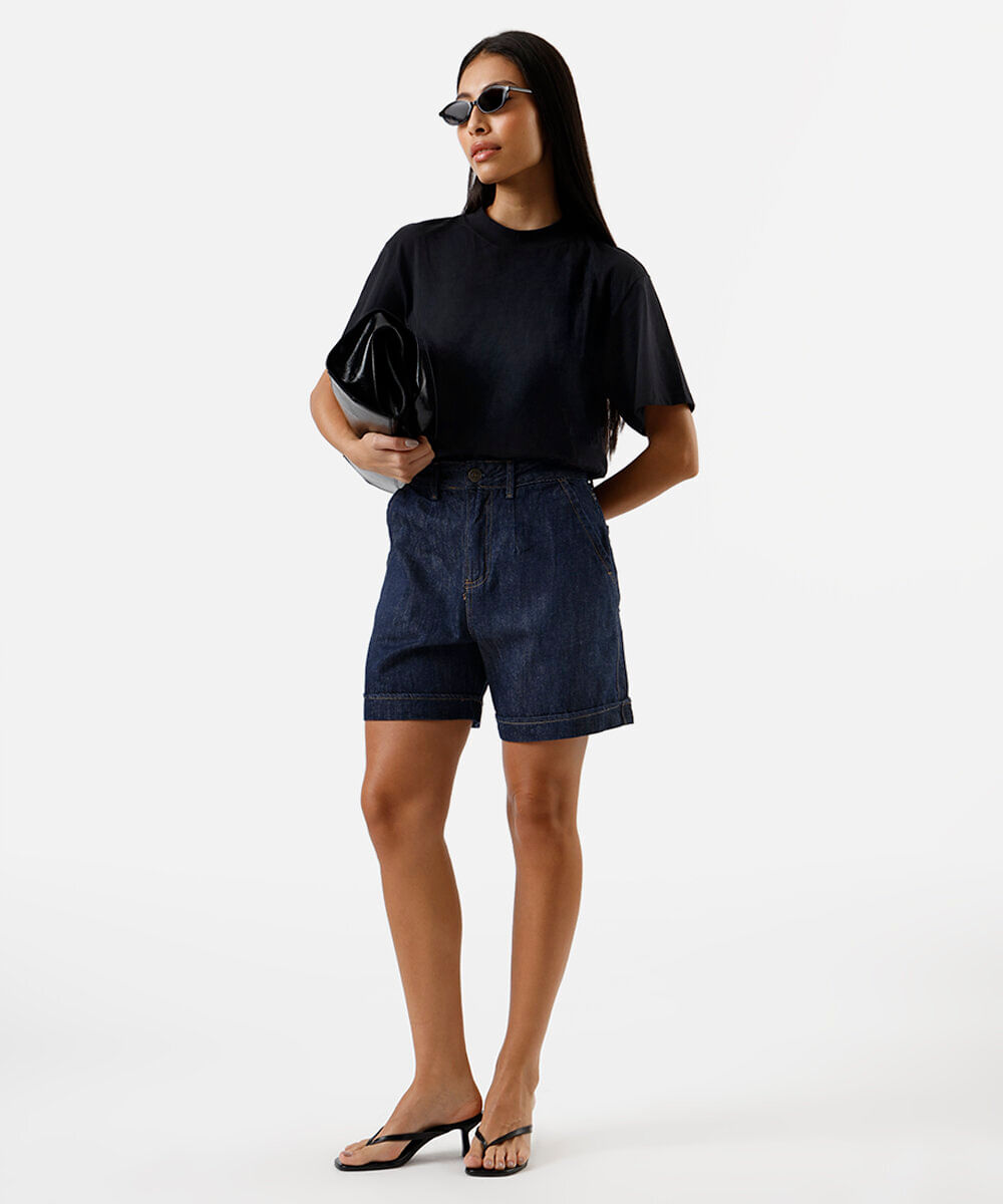 bermuda reta feminina jeans azul