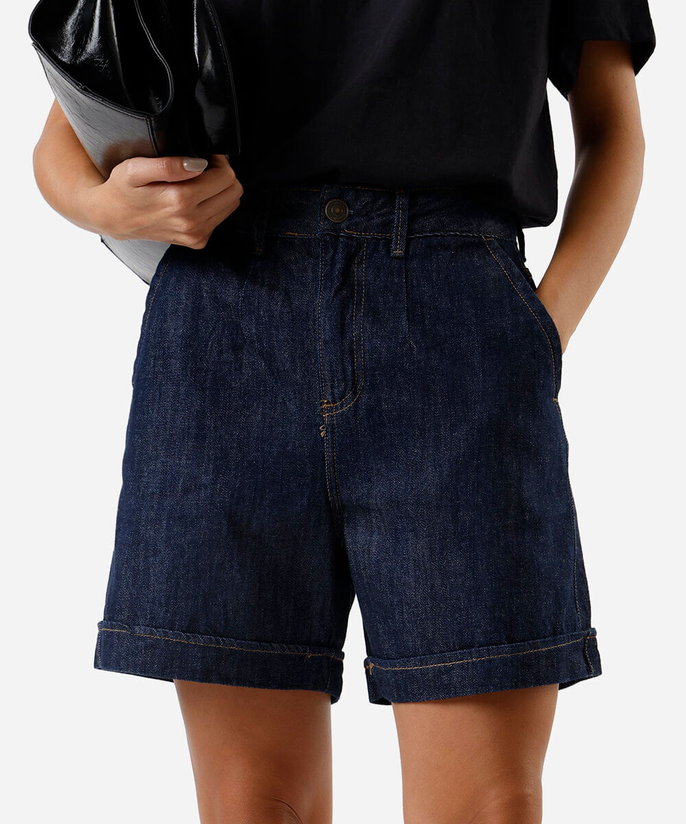 bermuda reta feminina jeans azul