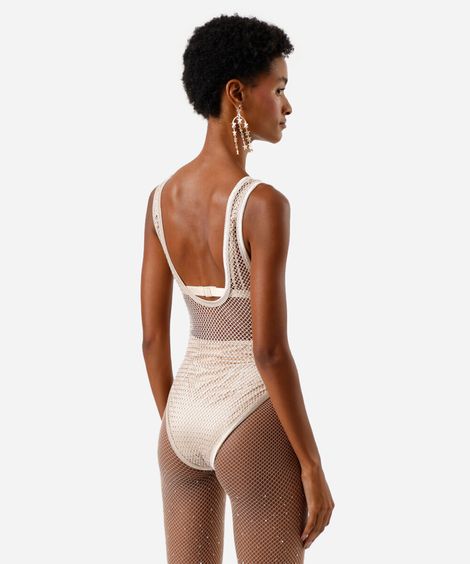 body de tela com brilhos bege