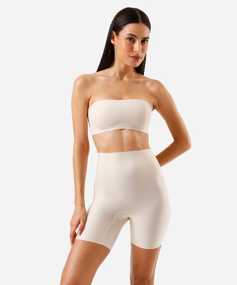 bermuda segunda pele feminina de poliamida bege