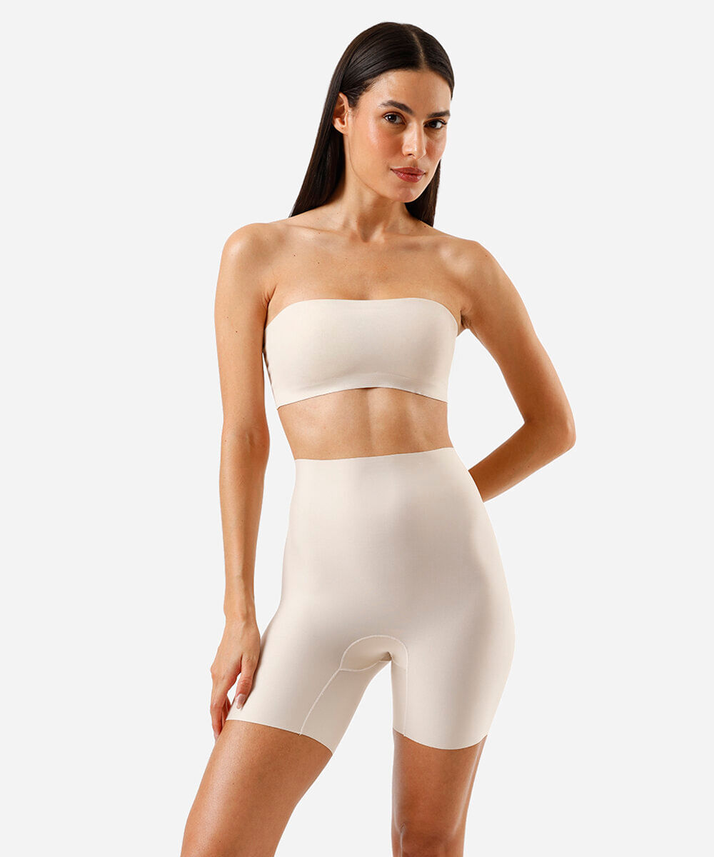 bermuda segunda pele feminina de poliamida bege