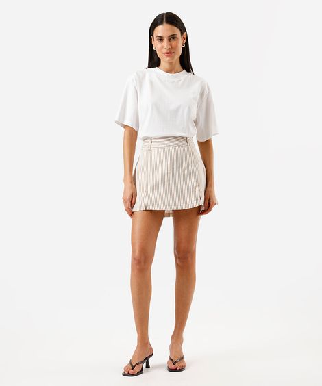 short saia feminino de sarja listrado com fendas bege