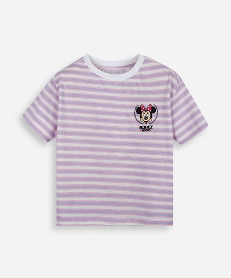 camiseta infantil de algodão listrada minnie colorido