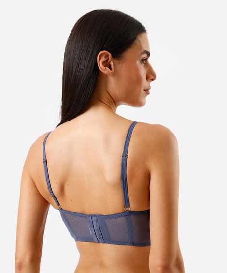 sutiã cropped com bojo e renda azul