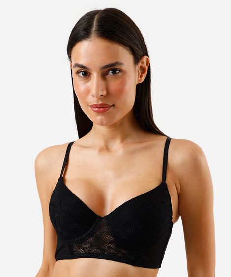 sutiã cropped com bojo e renda preto