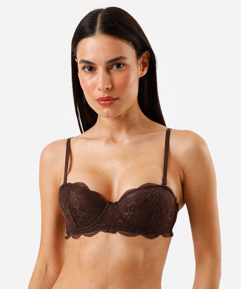 sutiã meia taça com alças removíveis e renda marrom