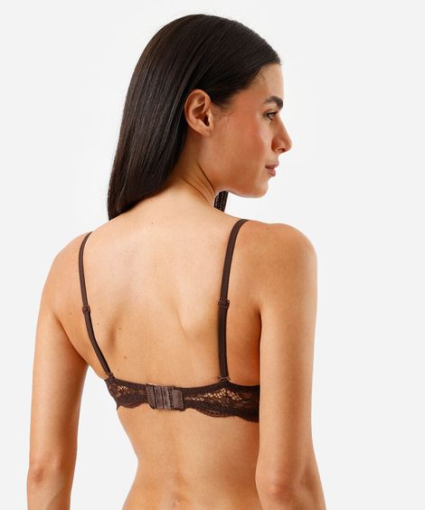sutiã meia taça com alças removíveis e renda marrom