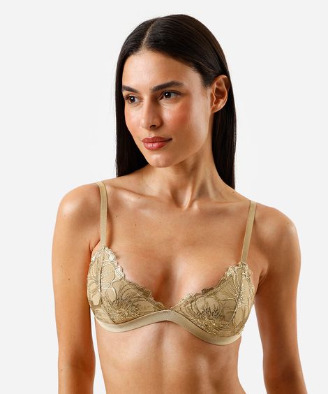sutiã triângulo microfibra sem bojo e sem aro renda bege