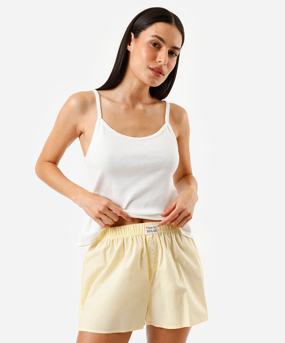 short de pijama avulso feminino boxer amarelo
