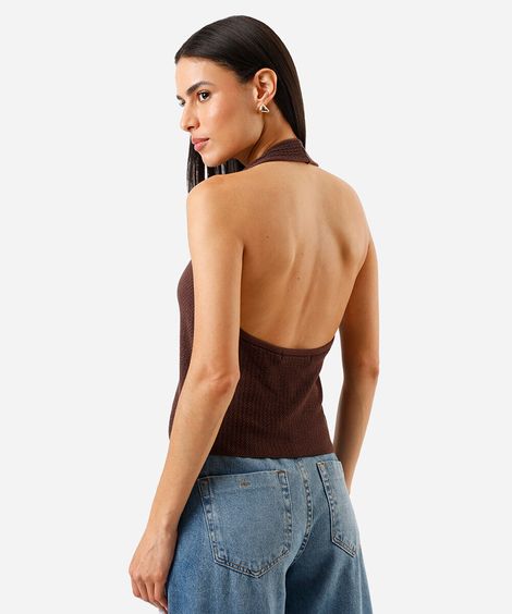 colete feminino de tricot frente única decote v marrom